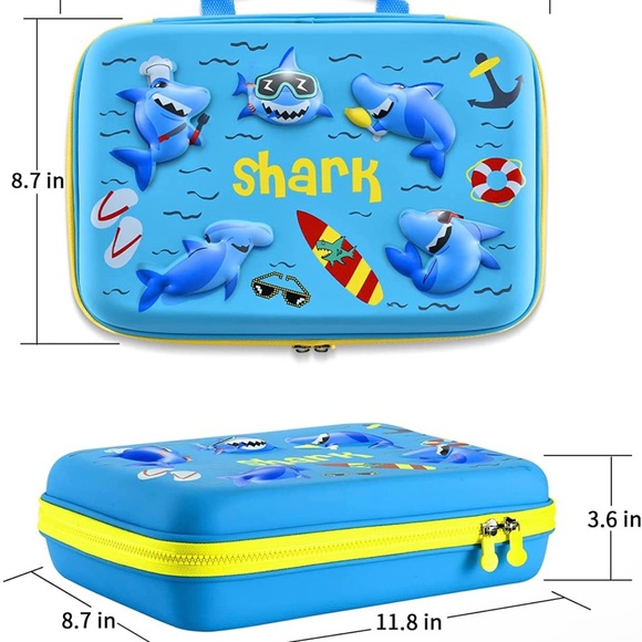 COO&KOO NWT Shark Blue Yellow Kids Lunchbox with Accesories - Picture 4 of 12